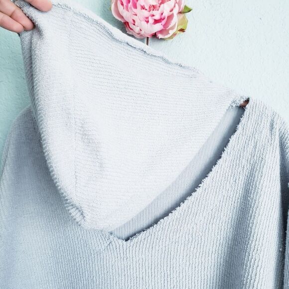 Vintage Havana Blue Ribbed Cropped Hoodie with Open Back - Picture 5 of 8